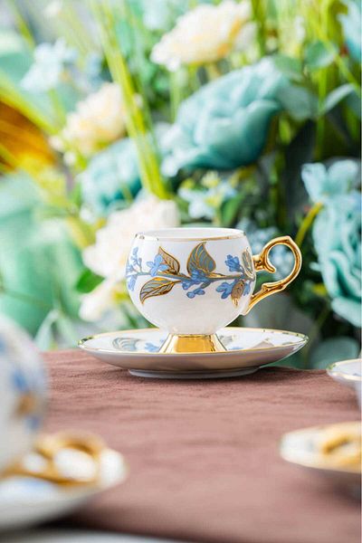 Ulus Home Acar Orville 6-Person Pink Floral Coffee Cup Set