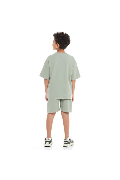 Victor and Jane Boys' Jacquard Set – Blue 2-Piece Outfit with T- Shirt & Shorts