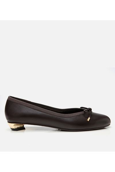 Hotiç Women's Leather Brown Heel Detailed Ballerinas