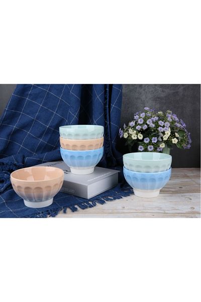 Bien Servi 6-Piece Long Lasting Microwave Proof Easy Storage Bowl Set with Stand Multicolor 5.2inch
