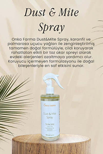OnkaFarma Onka Farma Toz Akar Spreyi 400 ml Doğal Uçucu Yağ Içerikli Alerji Önleyici Sprey