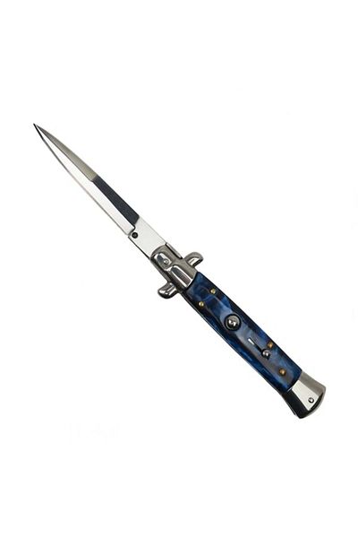 Depox Blue Marble automatic knife, stiletto blade, 23 cm