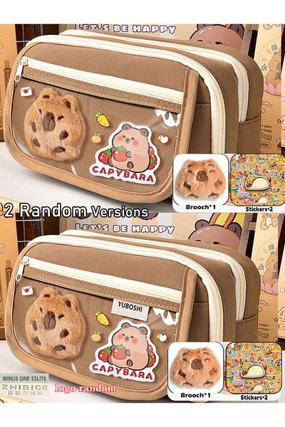 Choice Khaki-1doll2sticker 1pc Large Capacity Pencil Case Flip Cover Stationery Pencil Bag Simple Stationer