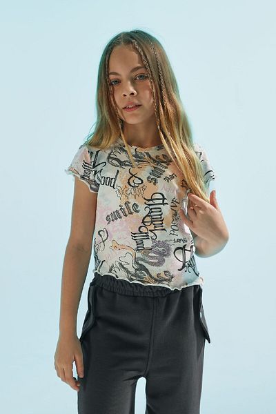 DeFacto Girl's Crew Neck Patterned Short Sleeve Crop T-Shirt C4708A824Sm
