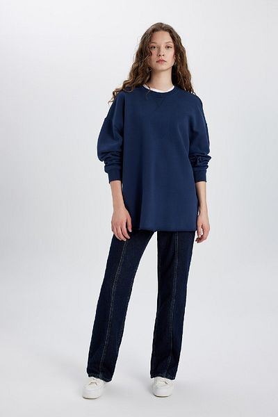 DeFacto Thick Basic Solid Long Sleeve Oversize T-Shirt - Crew Neck C4576Ax24Sm
