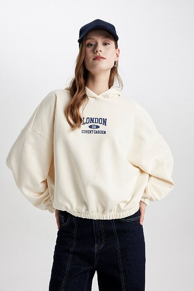 DeFacto Thick and Printed Relax Fit Sweatshirt - Hooded and Elastic Skirt C4194Ax23Cw