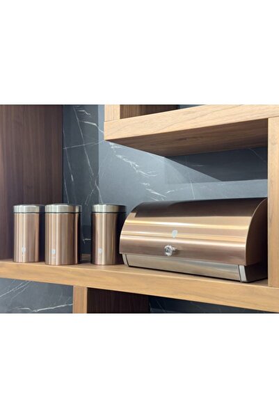 Berlinger Stainless Steel Bread Tray with a Set of 3 Storage Containers Rosegold Metallic Line