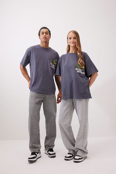 DeFacto Unisex Oversize Fit Crew Neck Back Printed Short Sleeve T-Shirt C5038ax24sm