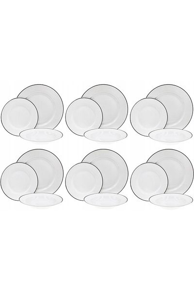 Tavola 18-piece porcelain plate set with black line