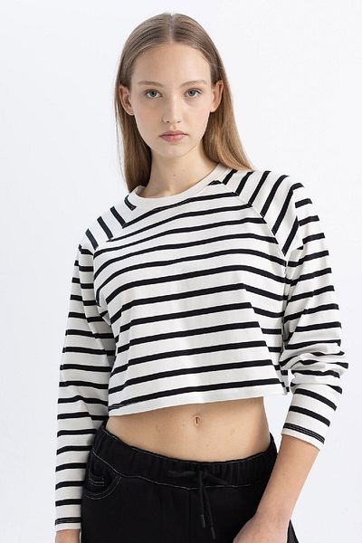 DeFacto Tricou cu mânecă lungă în dungi Coool Loose Fit C4400ax24sp