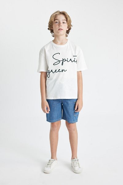 DeFacto Αγόρι κεντημένο μπλουζάκι υπερμεγέθη - Crew Neck, κοντό μανίκι C5084A824HS