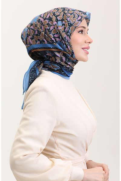 sefamerve Βαμβακερό κασκόλ με σχέδιο 2075-07 Indigo Pink