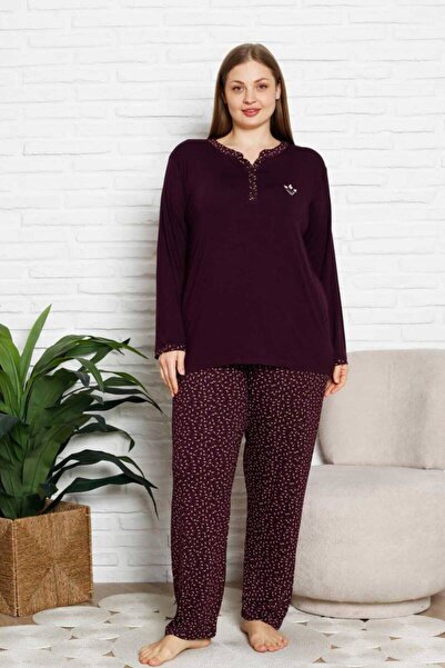 ALİMER Σετ γυναικείες πιτζάμες με κέντημα - Plus Size μακρυμάνικο Lycra Bambo...