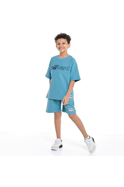 Victor and Jane Boys' Jacquard Set – Blue Color Striped Design with Textured Material