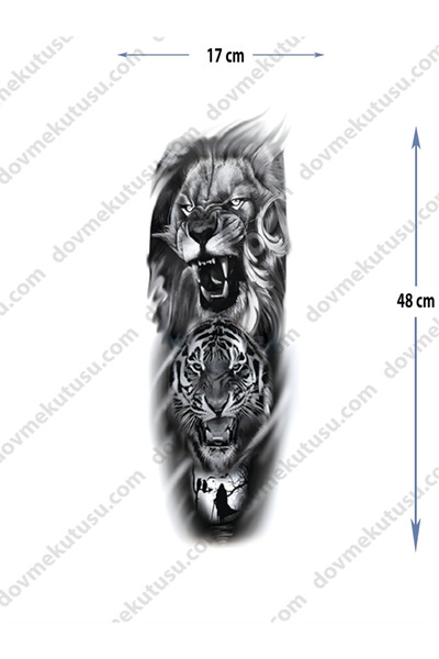pivok Geçici Kol Kaplama Dövme – Aslan Ve Kaplan Motifi Ile Gücün Geçici Dövme Tattoo(STICKER)