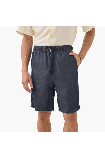 Lee Cooper شورت جينز بجيوب وحزام بإبزيم