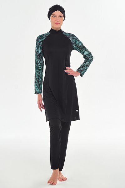ROZAMAY Raglan Sleeve Lycra Full Covered Hijab Swimsuit 3120 Black