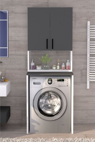 Moonlife Üst Dolaplı Çok Amaçlı Çamaşır Makinesi Dolabı Antrasit
