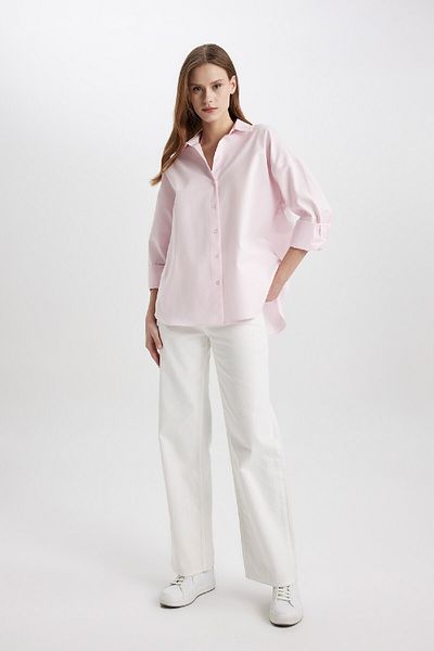 DeFacto Oversize Wide Fit Basic απλό μακρυμάνικο πουκάμισο Oxford C4597ax24sm