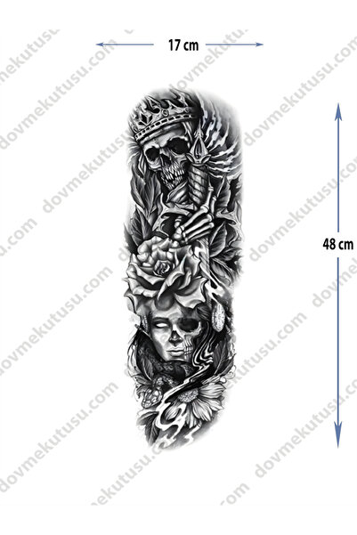 pivok Geçici Kol Kaplama Dövme – Kuru Kafa Ve Taç Motifi Ile Güç Geçici Dövme Tattoo(STICKER)