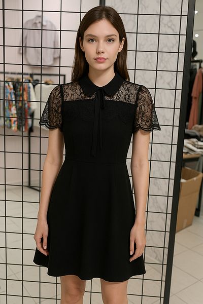 iyzi Stylish Elegant Flared Short Sleeve Lace Detailed Dress