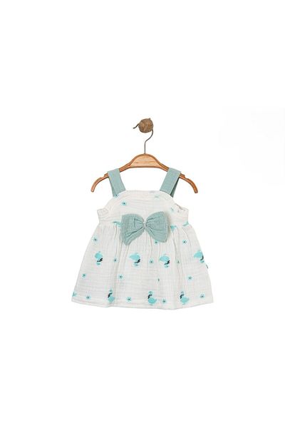 MBK GARDEN Flamingo Patterned Muslin Baby Girl Dress with Straps and Bow - 100% Cotton 3/24 Months