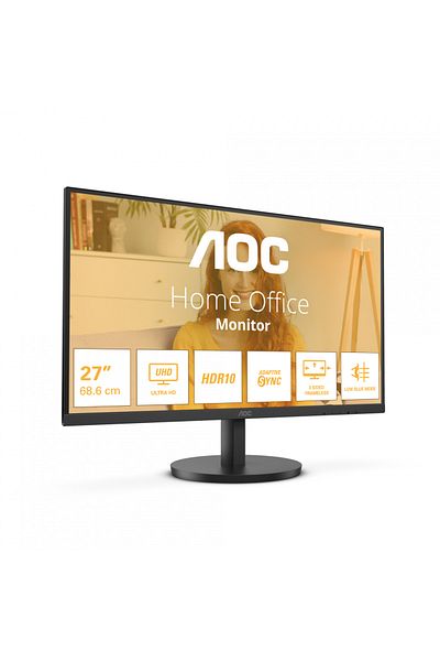 Aoc Monitor AOC, 27 inch, VA, 4K, UHD, 60Hz, 4ms, HDR10, Boxe 2W x 2, HDMI, DisplayPort, U27B3M, Negru