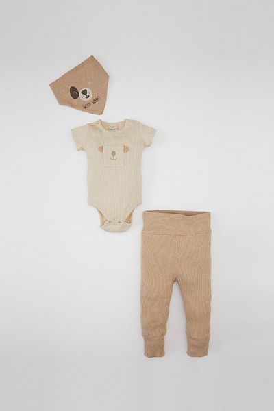 DeFacto Ribbed Camisole Bodysuit for Baby Boy - Snap Fastener, Short Sleeve, 3-Piece Set C5081A524Sm
