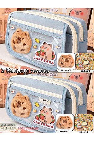 Choice Blue-1doll2sticker 1pc Large Capacity Pencil Case Flip Cover Stationery Pencil Bag Simple Stationery