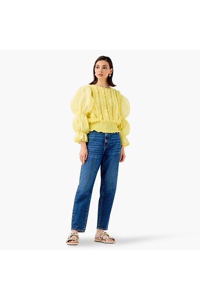 2Xtremz Ruffle Detail Top With Round Neck And Long Sleeves