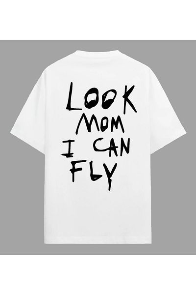 Edizen Travis Scott Look Mom I Can Fly Premium μπλουζάκι Unisex Oversize 100% βαμβακερό λευκό