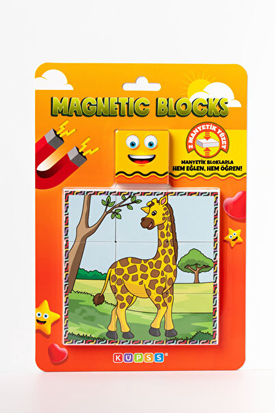 KÜPSS Manyetik Blok Çift Taraflı 9 Parçalı Mıknatıslı Puzzle 2 Görsel Zürafa-Fil YapBoz
