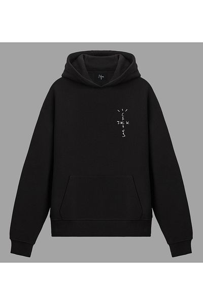 Edizen Travis Scott Look Mom I Can Fly Hanorac unisex oversize 100% bumbac negru cu glugă