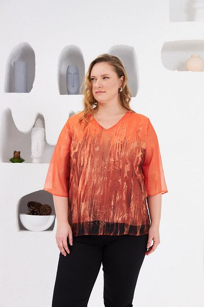 RMG Large Size Lined Chiffon Blouse Orange