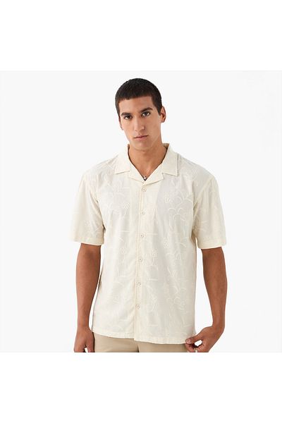 Iconic Iconic All-Over Embroidered Camp Collar Shirt