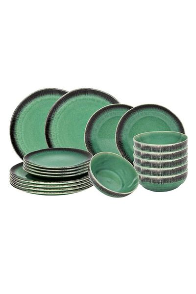 Tavola Dinner Set 18-piece Green Farfurii Dining Set Plate Set Ceramic Dishwasher Microwave Safe Earth