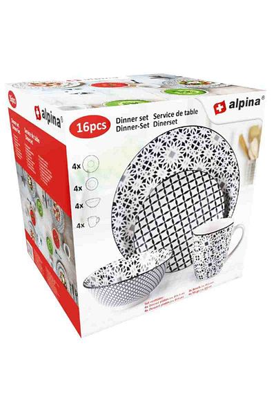 Alpina 16-piece gray dining set plate set
