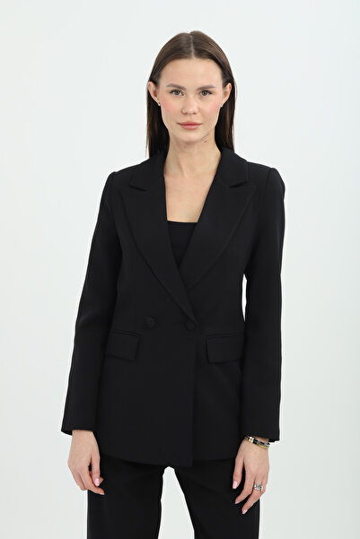 Genel Markalar İki Düğmeli Siyah Kruvaze Ceket