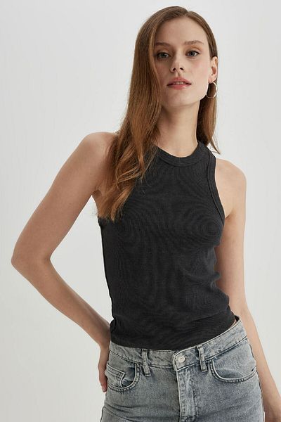 DeFacto Ribbed Cut Halter Neck Slim Fit Undershirt - Washed Faded Effect C4327Ax24Sp