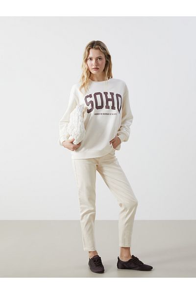 LC Waikiki Γυναικείο φούτερ με στάμπα Crew Neck Oversize