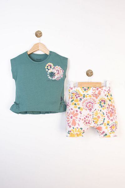 Miniworld Printed Colorful Floral Patterned Flounce Summer Shorts Baby Girl Suit