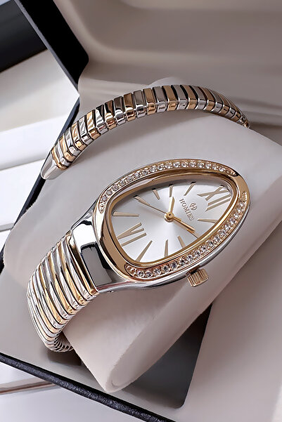 Homies Özel Kutulu Yılanlı Kadın Kol Saati Su Geçirmez Iki Renk Çelik Kordon Bileklik Hmby2049c2