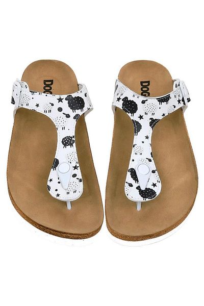 Dogo Women's Vegan Leather White Flip Flops - Count Sheeps Design
