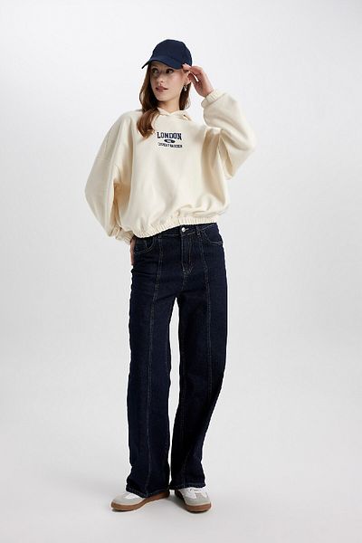 DeFacto Thick and Printed Relax Fit Sweatshirt - Hooded and Elastic Skirt C4194Ax23Cw