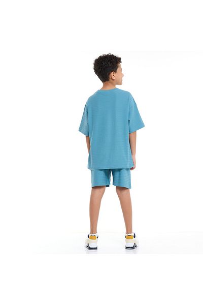 Victor and Jane Boys' Jacquard Set – Blue Color Striped Design with Textured Material