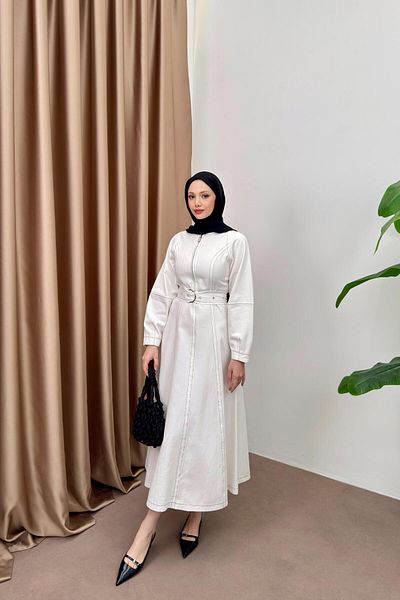 QUQA Striped Gabardine Dress - White