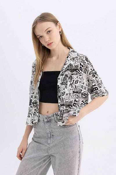 DeFacto Coool Print Sleepwear Lapel Short Sleeve Shirt - Regular Fit Z1663Azbk27