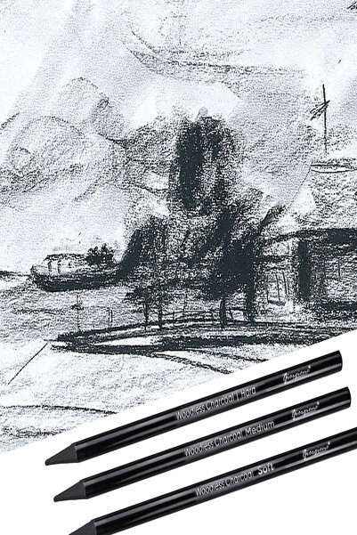 GLANCE Charcoal Pencil Set Professional 3 Pcs Hard/Medium/Soft Woodless Set