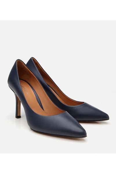 Hotiç Women's Leather Navy Blue High Heel Stiletto