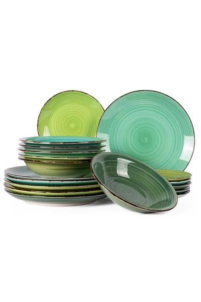 Tavola Green Ceramic Dinner Set Dining Set 18 Plates Farfurii Dishwasher Microwave Safe